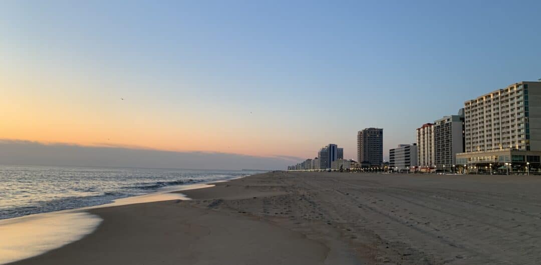 virginia beach with young adults beach at sunrise