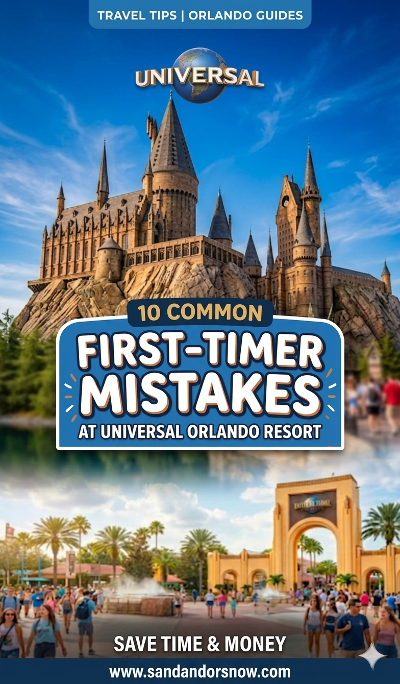 Planning your first trip to Universal Orlando? 🎢 Read this before you go! Don't let common mistakes ruin your vacation or blow your budget. This list covers ten critical errors, from not booking Express Pass early and underestimating the size of Universal Studios and Islands of Adventure missing the critical 'Golden Hour' in the parks. Whether you're a Harry Potter fan visiting Diagon Alley or looking for thrill rides, this pin is essential for first-time success.  #UniversalOrlando #FirstTimeUniversal #ThemeParkTips #TravelGram #OrlandoVacation
