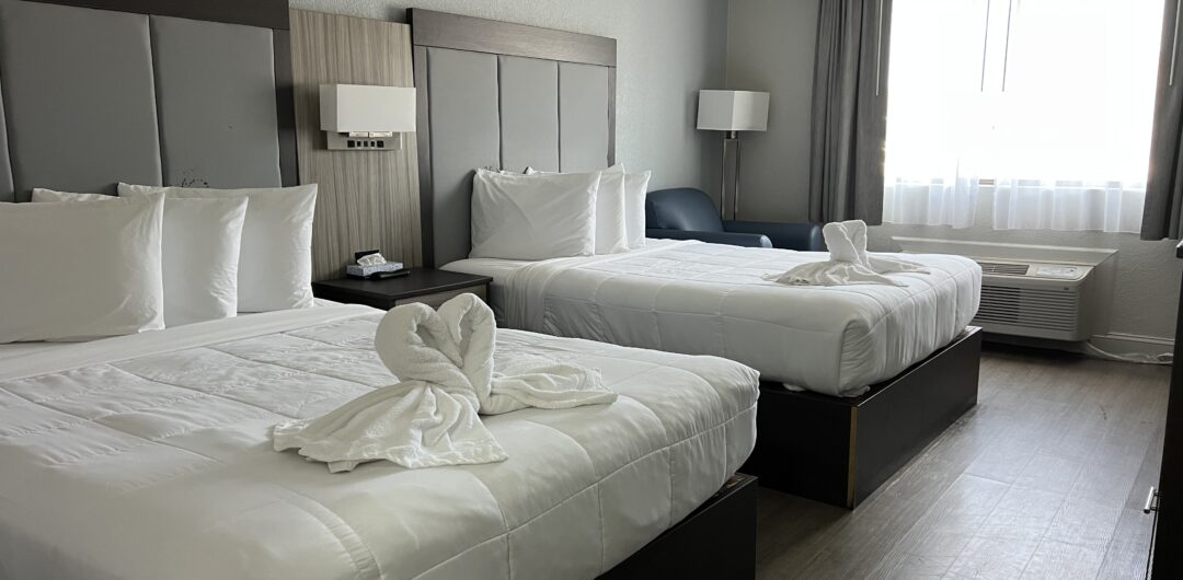 A two-queen room at Admiral's Inn on Tybee Island. 